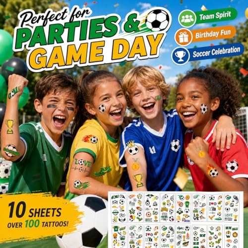 Soccer Temporary Tattoos - 10 Sheets 100+ Designs