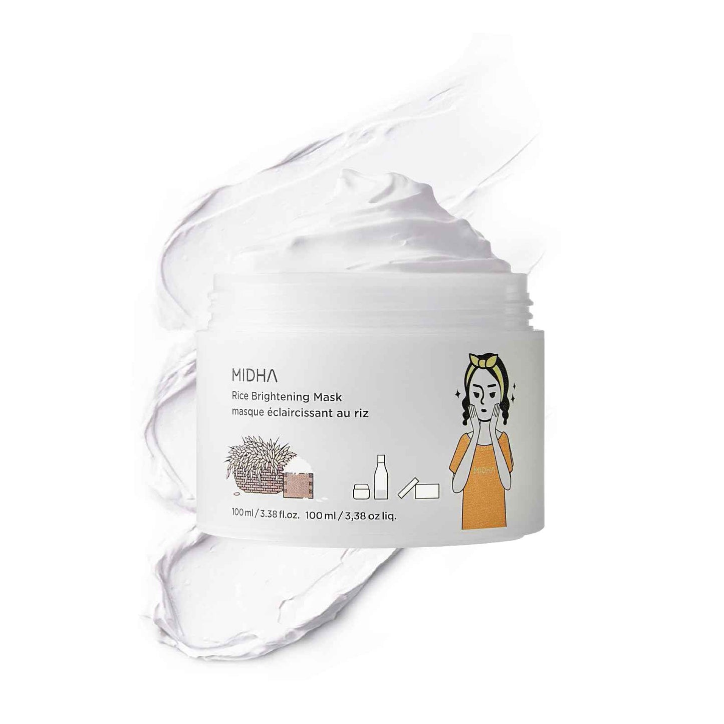 MIDHA RICE MASK, 3.38fl.oz/100ml, Hydrating, Smoothing, for Dull, Rough Skin, Pore Clearing, Wash off Pack Facial Mask, Mud Texture, Uneven Skin Tone