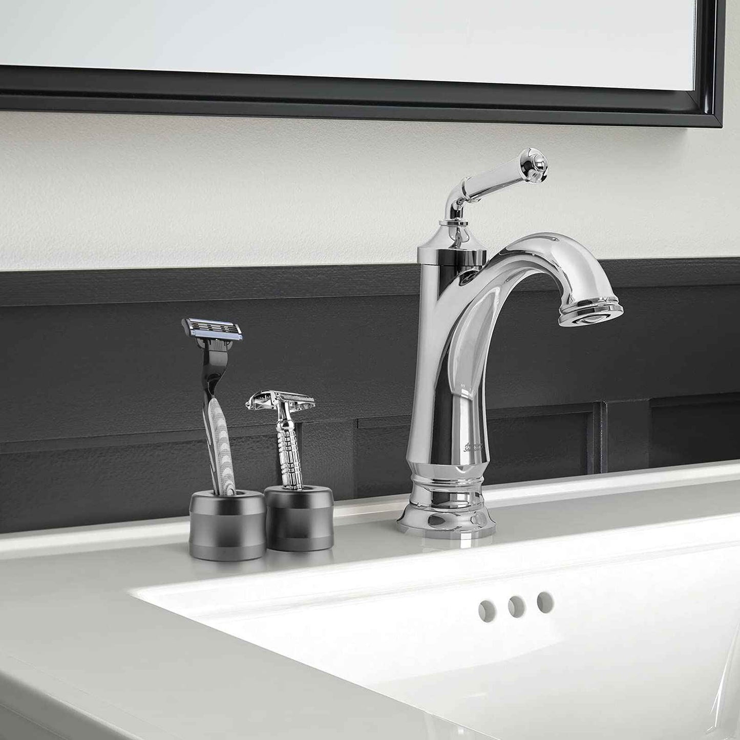 Linkidea 2 Pack Safety Razor Stand, Opening Dia 0.7" (18.5mm) Men Shaving Stand for Bathroom Countertop Compatible with Gillette SkinGuard (Dark Grey)