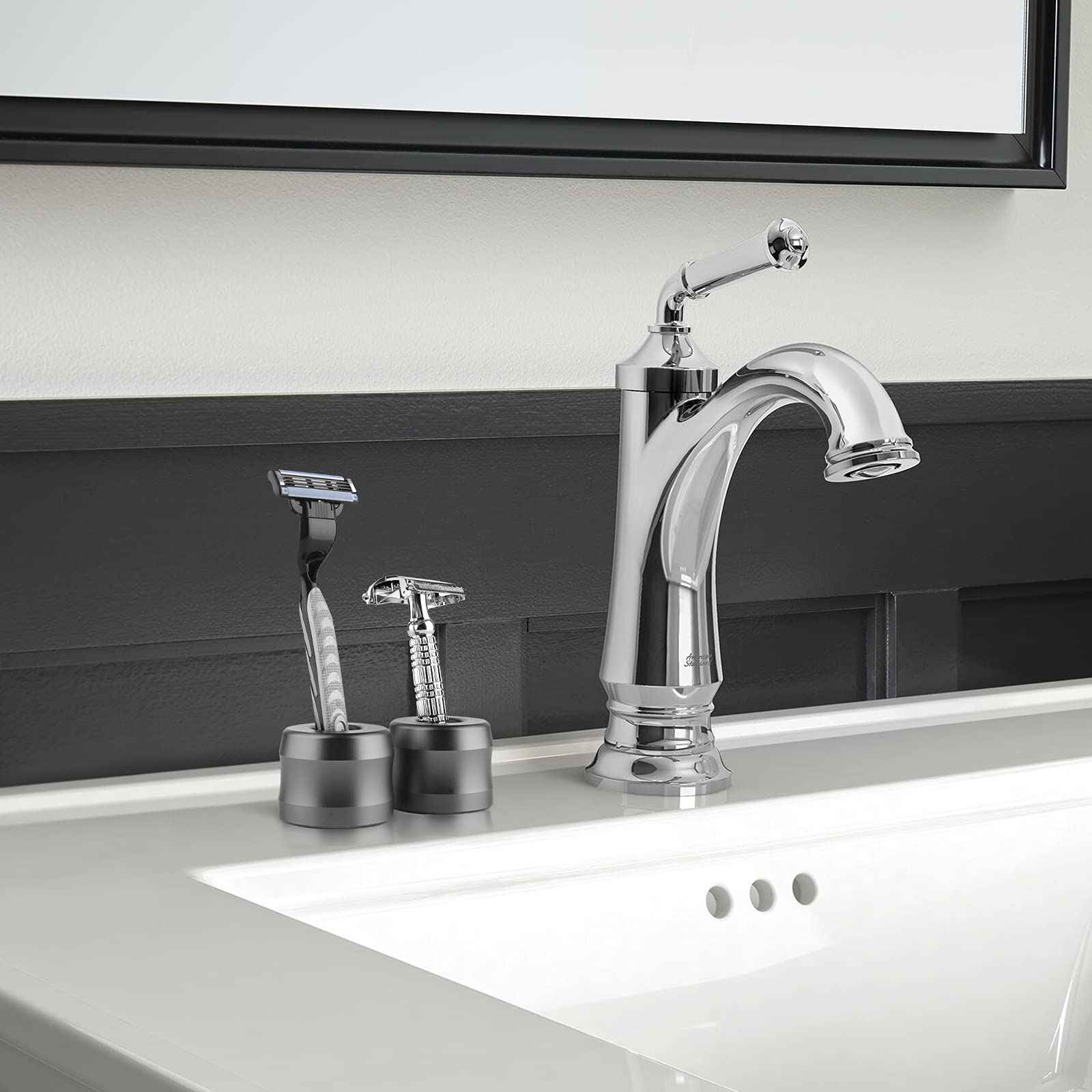 Linkidea 2 Pack Safety Razor Stand, Opening Dia 0.7" (18.5mm) Men Shaving Stand for Bathroom Countertop Compatible with Gillette SkinGuard (Dark Grey)