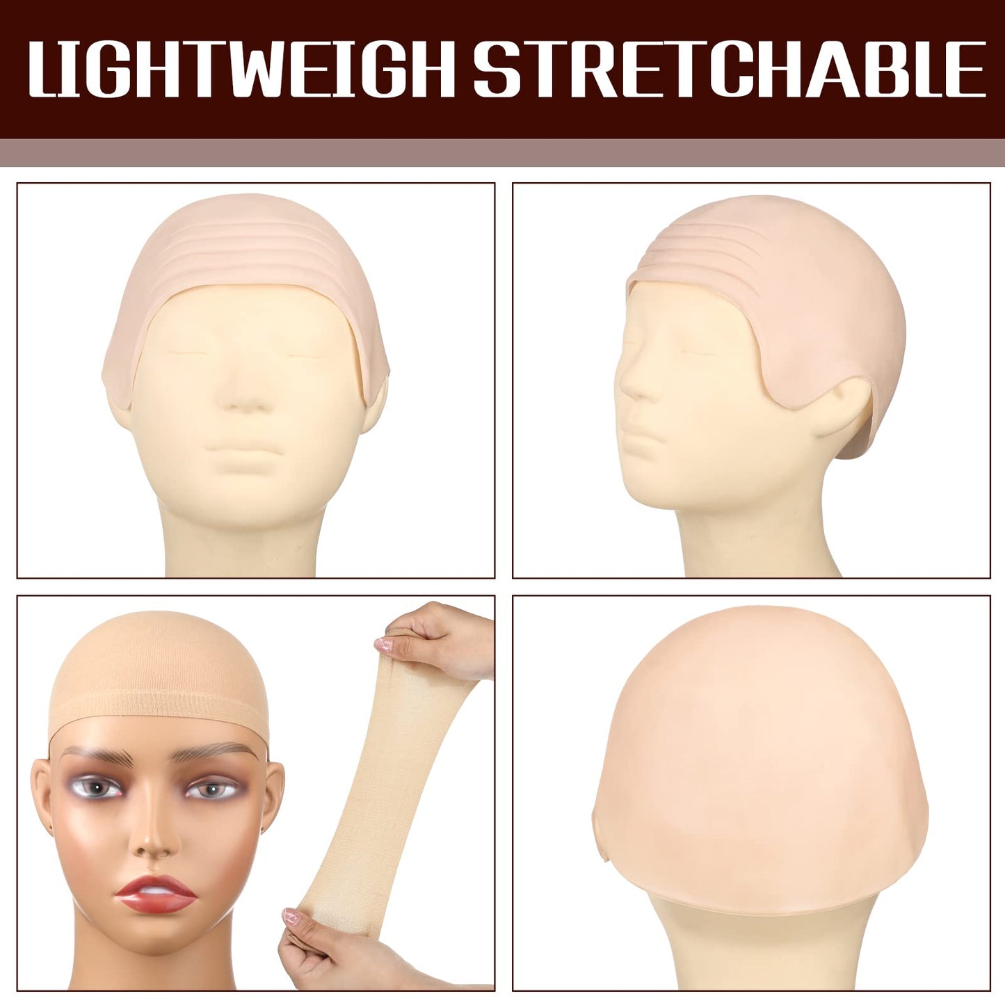 2 Pieces Halloween Bald Cap Makeup Latex Bald Head Wig Caps Bald Hat Cosplay Makeup Costume Accessories for Adults Women (Pink, Beige,Novel Style)