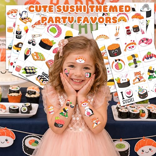 96 Sushi Temporary Tattoos for Kids | Kawaii Party Favors