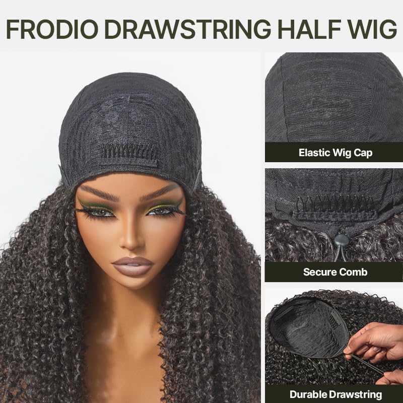 Frodio Kinky Curly Half Wig 20 Inches - Glueless Drawstring Wig