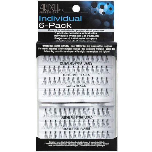 Ardell False Eyelashes Knot-Free Individuals Long Black, 6-Pack (contains 6 packs of lash trays with 56 Individual Lashes each)