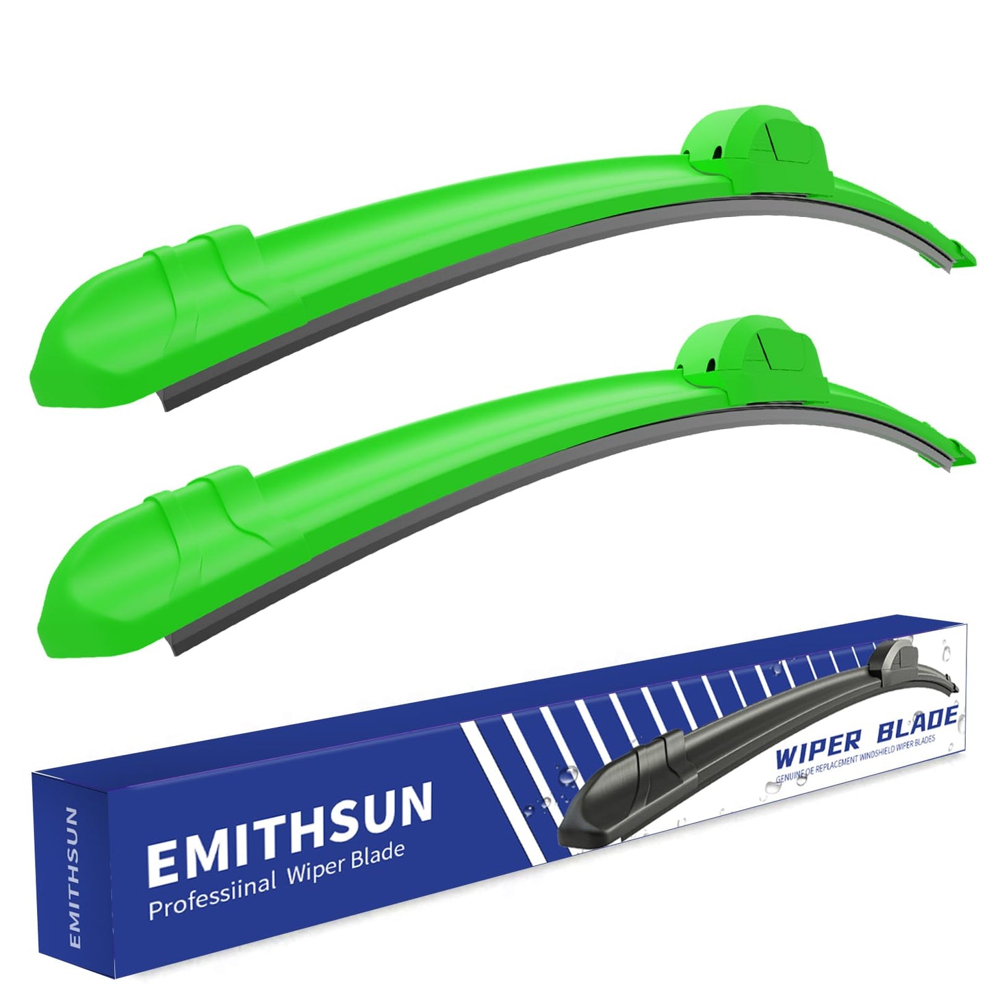 EMITHSUN OEM QUALITY 22" + 22" Premium All-Seasons Stable And Quiet Green Windshield Wiper Blades (Set of 2)