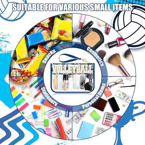 Volleyball Gifts Makeup Bag with Chenille Letter Patch, Clear Cosmetic Pouch PVC Organizer Purse, Waterproof Travel Bag, Portable Toiletry Storage Bag for Her Friends