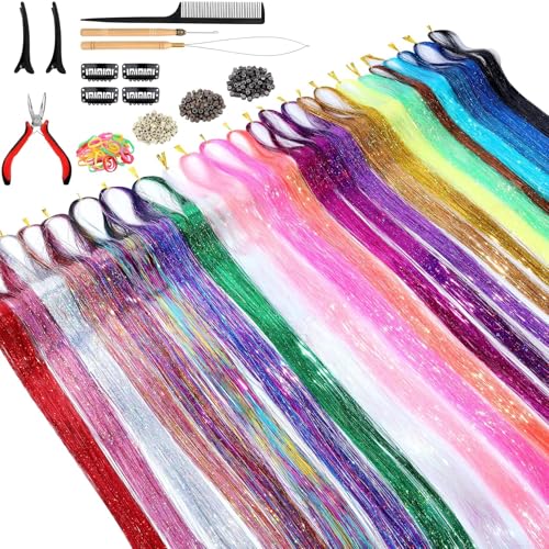 Hair Tinsel Kit 48 Inch, 24 Colors, 6000 Strands with Tools