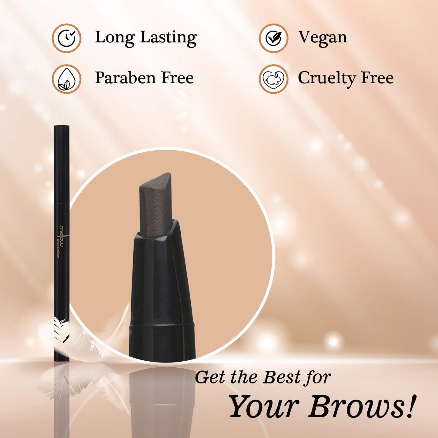 Mellow Cosmetics Brow Definer Eyebrow Pencil | Triangular Tip, Non Greasy, Long Lasting & Easy To Glide | Brow Defining Pen | Professional Eyebrow Makeup | Cruelty Free, Vegan & Paraben Free - Caramel