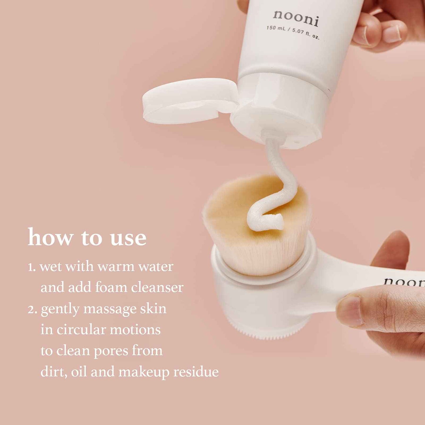 NOONI Facial Cleansing Tool - Marshmallow Whip Maker + Pore Cleansing Tool - Manual Dual Brush | Facial Massager and Exfoliator, Soft Bristle & Silicone Brush, 1 Count Bundle