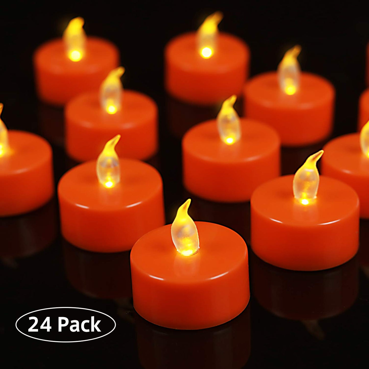 Tappovaly Battery Operated LED Tea Lights:24 Pack Flameless Votive Candles Lamp Realistic and Bright Flickering Long Lasting 150Hours for Wedding Holiday Party Home Decoration (24 Pack Orange)