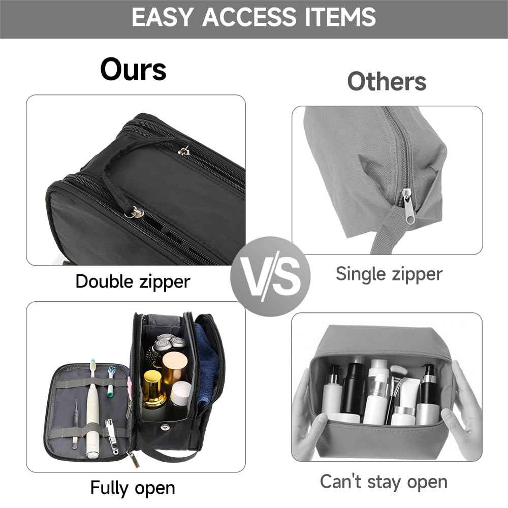 WIBKAE Toiletry Bag for Men Travel, Large Capacity Water-resistant Hanging Dopp Kit with Multiple Pockets, Shaving Organizer for Bathroom Essentials (Black)