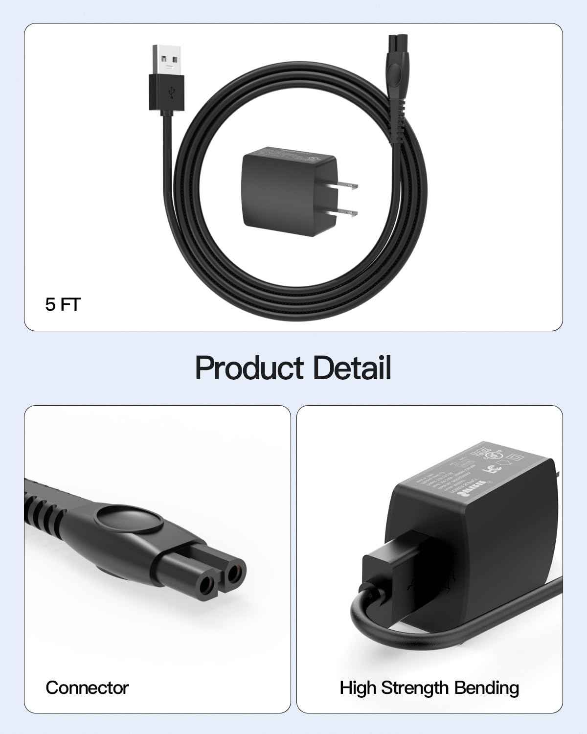 5V Fast Charger Fit for Philips Norelco 2000 5000 5000X 7000 i9000, 2400 2600 3600 3900 5400 7200, X3001 X3052 S3243 S3341 S5880 X5004 X5006 S7887, MG3919 MG5920 MG9525, for Phillips Electric Shaver