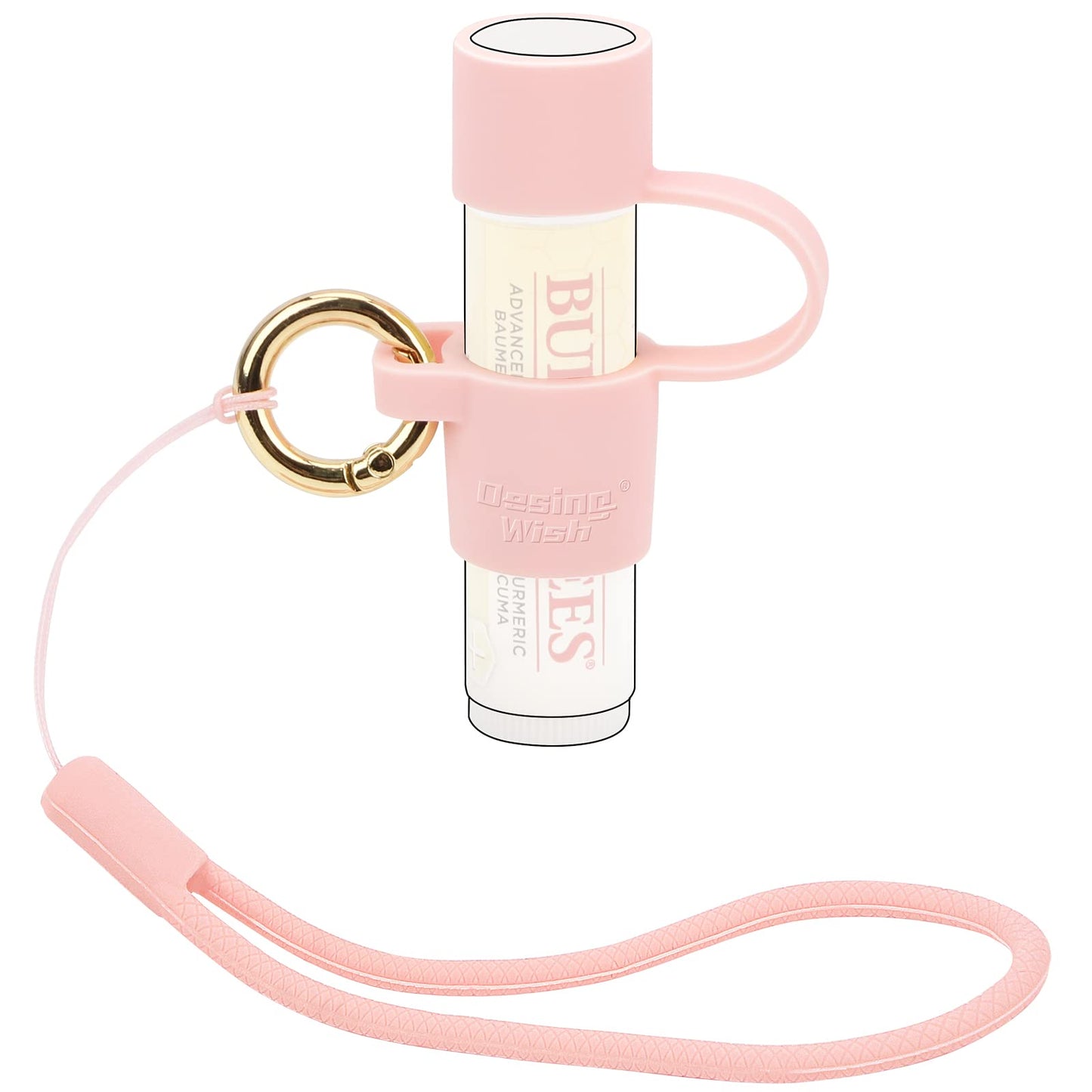 Desing Wish Silicone Chapstick Holder with Cap Cover, 0.6'' Diameter Portable Lip Balm Holder Key Chain Sleeve Chapstick Keychain Holder with Wrist Strap Lanyard - Pink