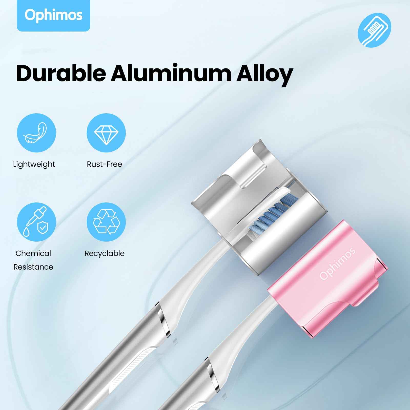 Ophimos Aluminum Alloy Toothbrush Head Cover/Cap/Protector Case,Travel Toothbrush Covers Long-lasting Toothbrush Head Caps for Most Electric/Manual Brushes, 2 Count -Silver+Pink
