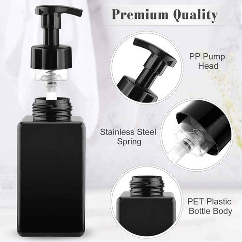 3 Pack 15oz/450ml Foaming Soap Dispenser Plastic Foam Pump Bottle Refillable Liquid Soap Container for Shampoo Body Hand Wash Bathroom Kitchen Sink - Black