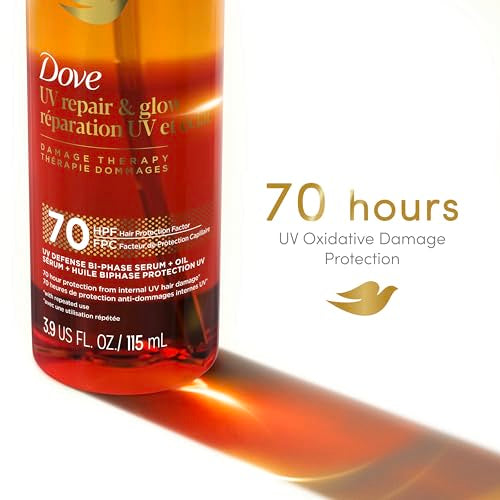 Dove Damage Therapy Defense Bi-Phase Serum + Oil 1 ct UV Repair & Glow for 70 Hour Hair Protection, with Ferulic Serum, 3.9 fl oz