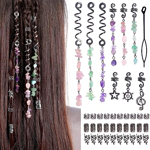 hoyuwak 40Pcs Hair Jewelry for Braids Loc Dreadlock Accessories Hair Beads Clips Cuffs Charms Rings for Women Grls Rave Punk Hairstyle Decoration, Black