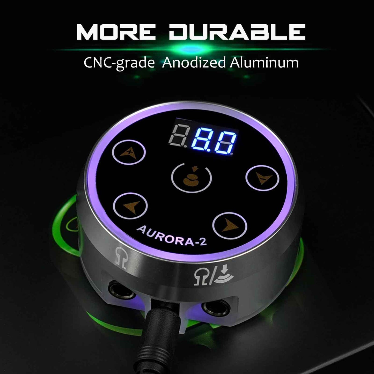 Dragoart Aurora 2 Tattoo Power Supply 1.5-16v Professional Tattoo Power Supply Box for Coil & Rotary Tattoo Machine Pen, Dual Outputs/Colorful LEDs/Touchscreen/Magnetic Base/2 Foot Pedal Modes(Silver)