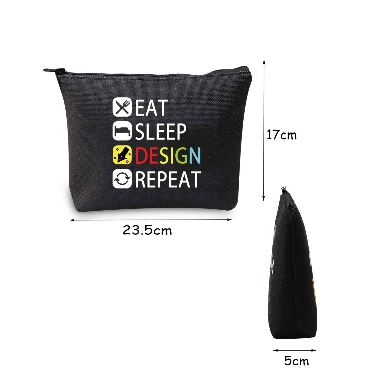 MEIKIUP Eat Sleep Design Repeat Makeup Bag - Gift for Interior or Graphic Designer (Black)