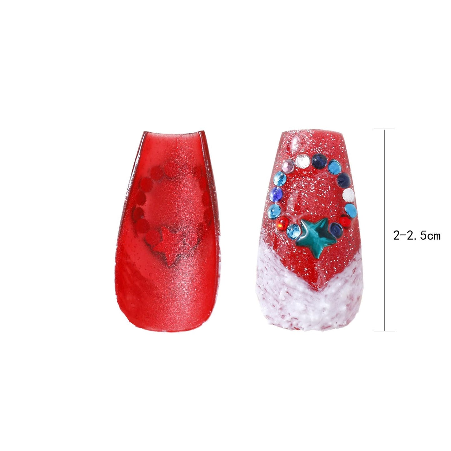 Fake Nails Handmade Press on Nails 3D Rhinestone Stylish Gel Reusable 10pcs Long Coffin Fake Nails Suitable for Halloween and Christmas (Red and Green-S)