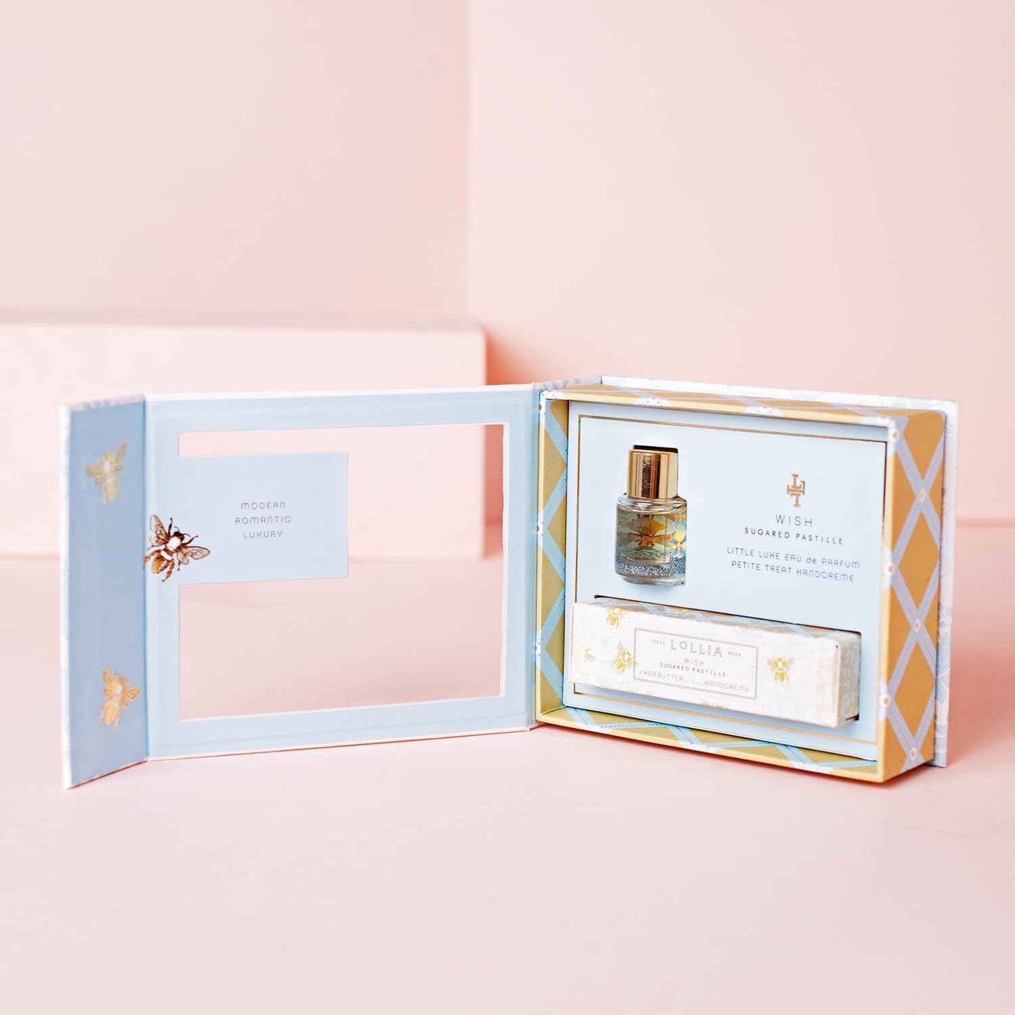 LOLLIA Wish Fragrance Story Gift Set – .16 fl. oz. Eau de Parfum & .33 oz. Petite Treat Handcreme - Sugared Pastille – Shea Butter Hand Cream for Women, Travel Size Perfume, Hand Lotion for Dry Hands