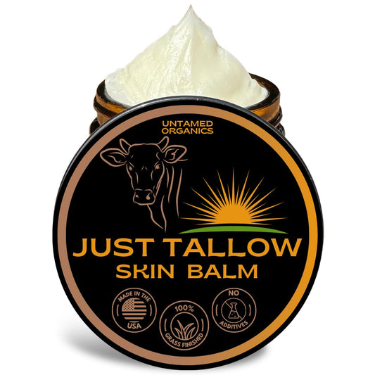 Untamed Organics Just Tallow 100% Grass-Fed Grass-Finished Beef Tallow Balm For Skin Care - Full Body & Face Moisturizer For Sensitive Skin, Eczema - All-Purpose Pure Tallow Cream (Unscented) 2 oz