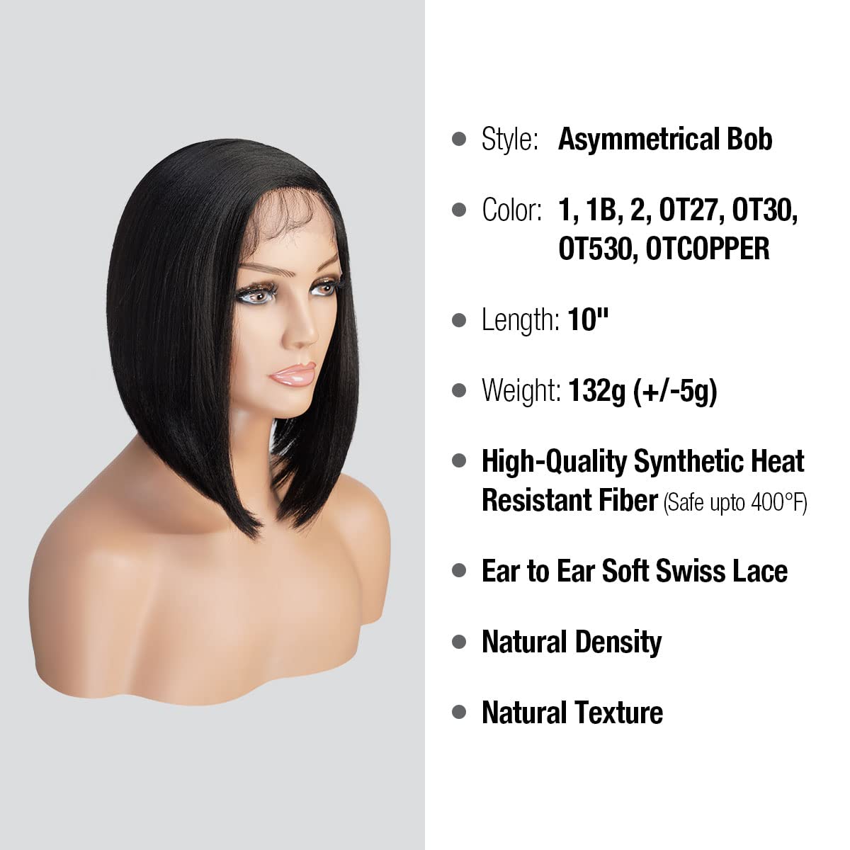 STUDIOCUT BY PROS Medium Asymmetrical Bob Straight Wig Side Part Lace Front Wigs Deep Part Wig for Black Women High Heat Resistant Synthetic Wigs DPL005 (Asymmetrical Bob, 1B-OFFBLACK)