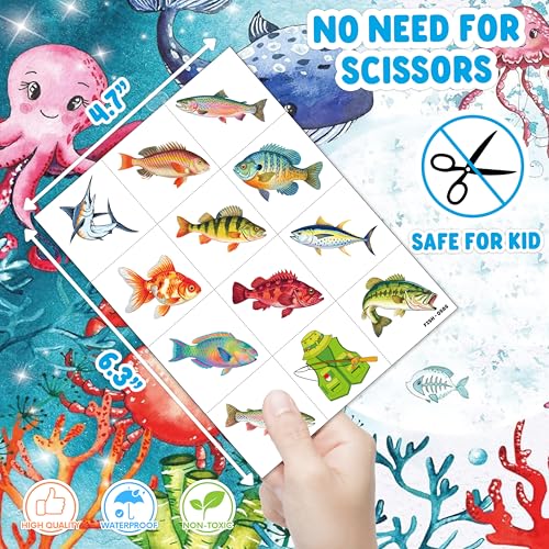 96 PCS Gone Fishing Temporary Tattoos for Kids
