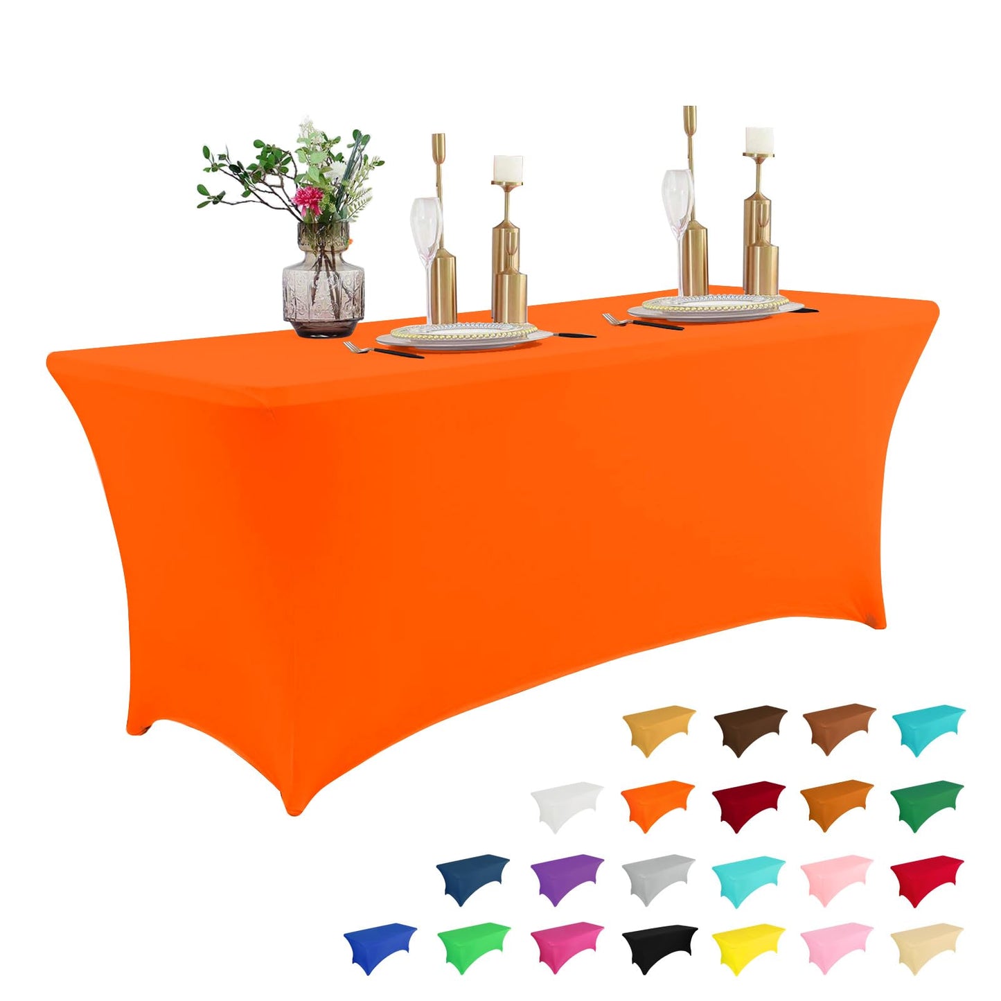 IVAPUPU 4FT Table Cloth for Rectangular Fitted Events Stretch Orange Table Covers Washable Table Cover Spandex Tablecloth Table Protector for Party, Wedding, Cocktail, Banquet, Festival