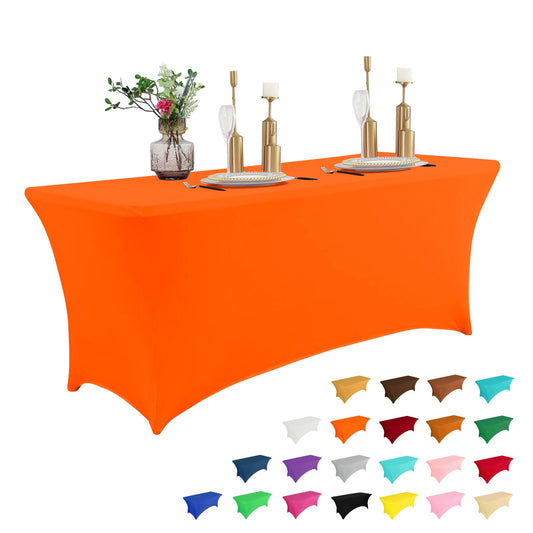 IVAPUPU 4FT Table Cloth for Rectangular Fitted Events Stretch Orange Table Covers Washable Table Cover Spandex Tablecloth Table Protector for Party, Wedding, Cocktail, Banquet, Festival