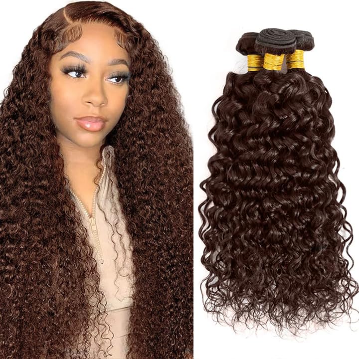 #4 Brown Water Wave Human Hair Bundles - 30, 32, 34 Inch