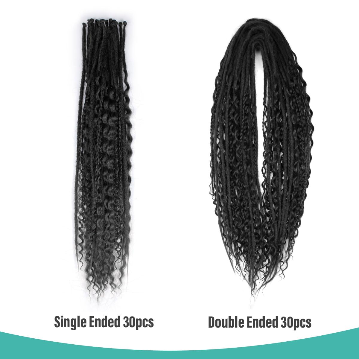 Pouweney 24 Inch 3 In 1 Dreadlock Extensions Sets, 30 Strands Mixed Ombre Brown Synthetic SE Dreads Extensions, 100% Handmade Soft Single Ended Curly Boho Wavy Dreads for Girls