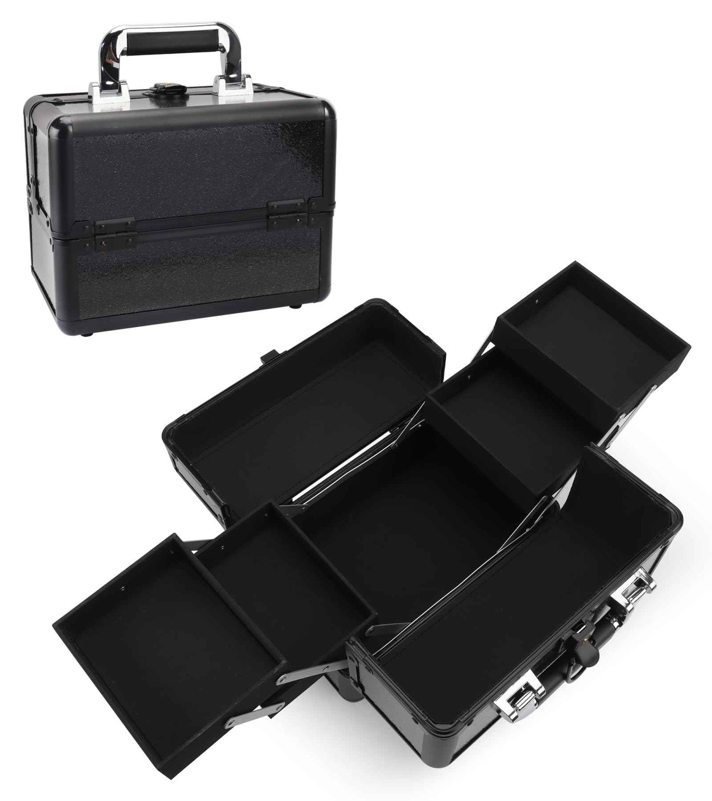 HAISKY Large Makeup Train Case Cosmetic Organizer Case Makeup Box Portable Make Up Artist Travel Case with 4 Trays with Dividers Lockable Hard Train Case Nail Tech Supply Storage - Starry Black