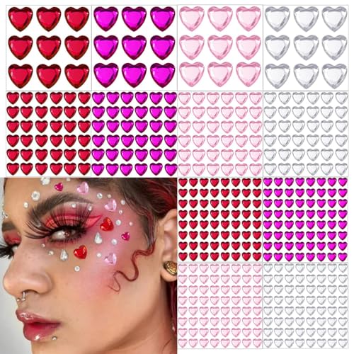 436 Heart Rhinestone Stickers - Self-Adhesive Gems for Crafts