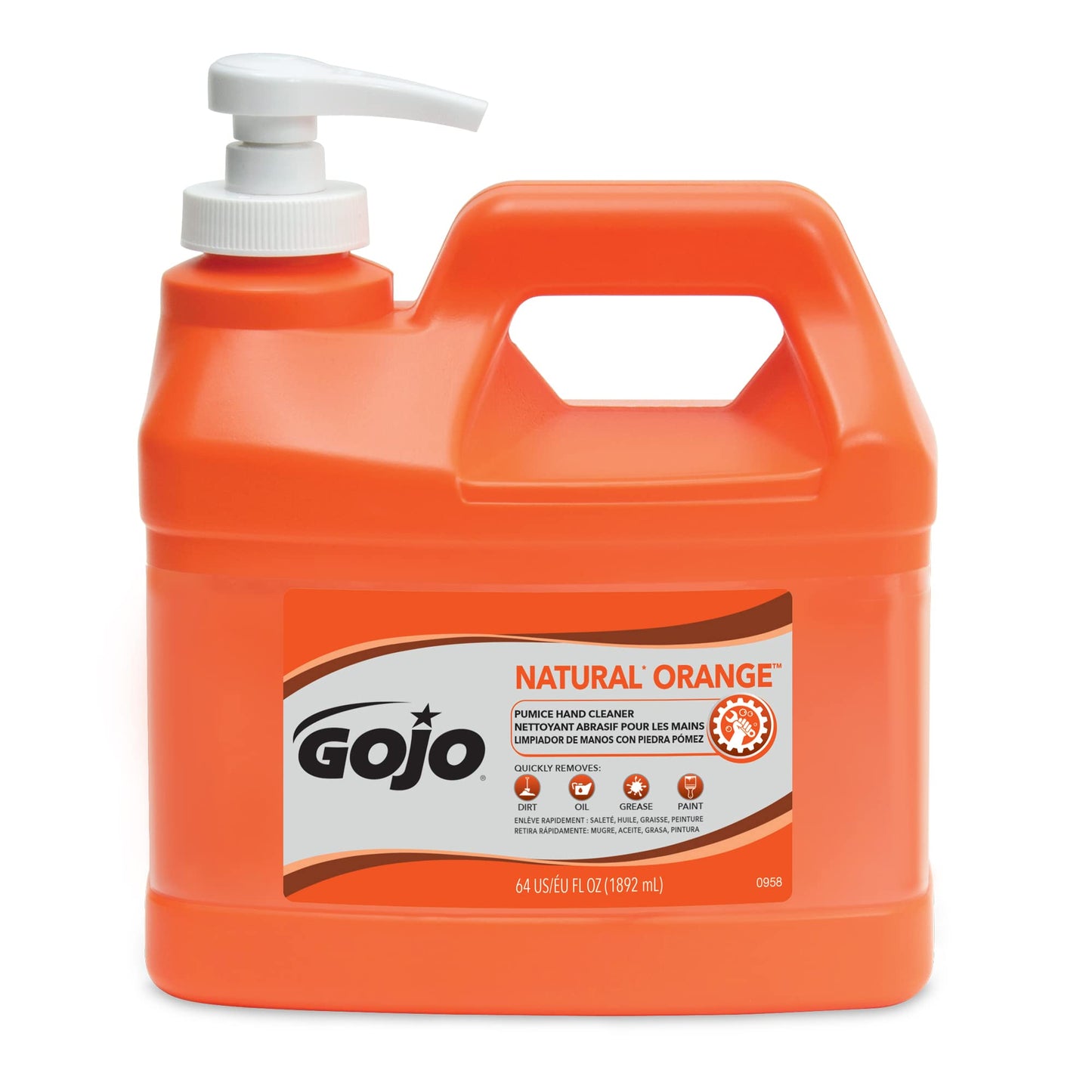 GOJO NATURAL ORANGE Pumice Hand Cleaner, 1/2 Gallon Quick Acting Lotion Hand Cleaner with Pumice Pump Bottle (Pack of 1)– 0958-04