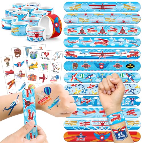 Airplane Party Favors Set - 24 Slap Bracelets & 36 Tattoos