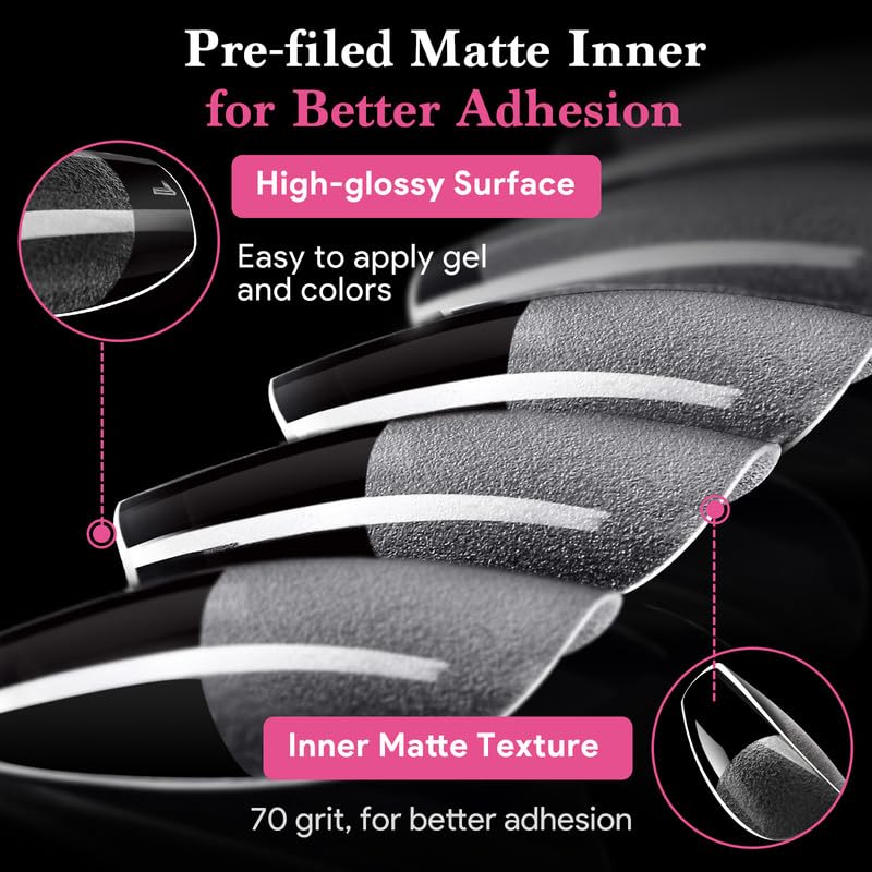 Extra Short Coffin False Nail Tips - 510 PCS Clear Gel Extensions