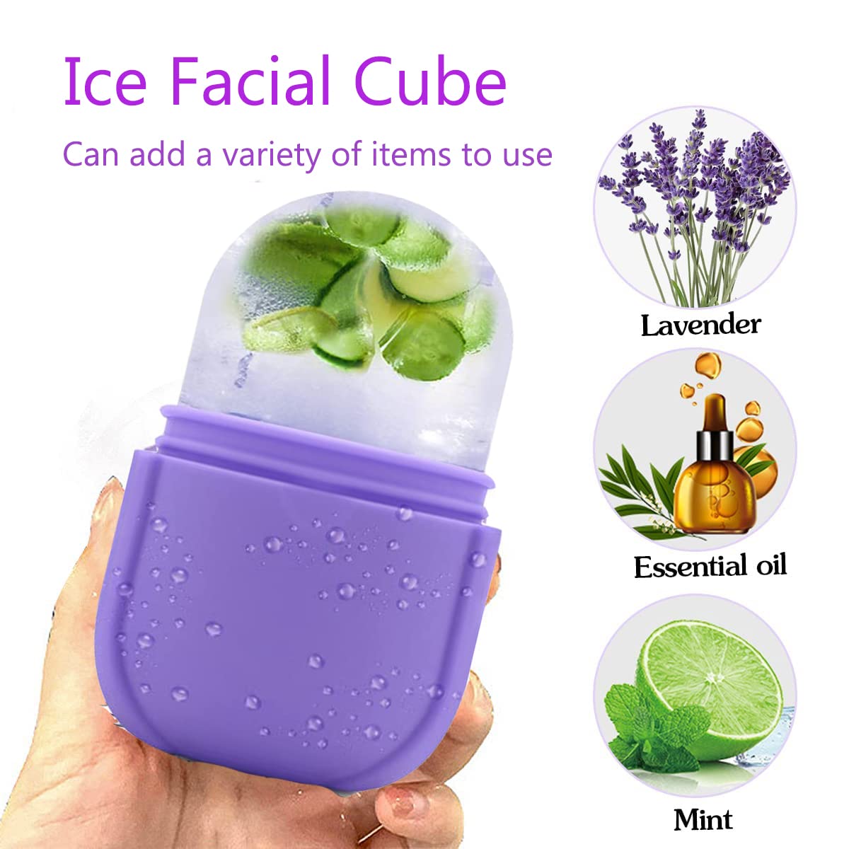 Ice Roller for Face and Eye, Ice Face Roller,Facial Beauty Ice Roller Skin Care Tools, Ice Facial Cube, Gua Sha Face Massage, Silicone Ice Mold for Face Beauty (Purple)