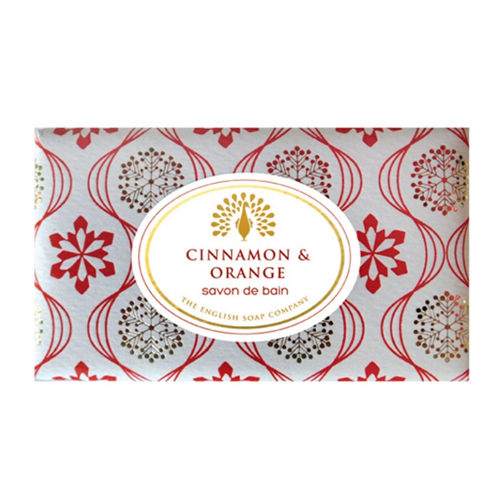 The English Soap Company Vintage Wrapped Soap Bar, Luxury Cinnamon Shea Butter Soap Bar, Moisturising Soap Bar for Face and Body, Cinnamon and Orange Scent 190g