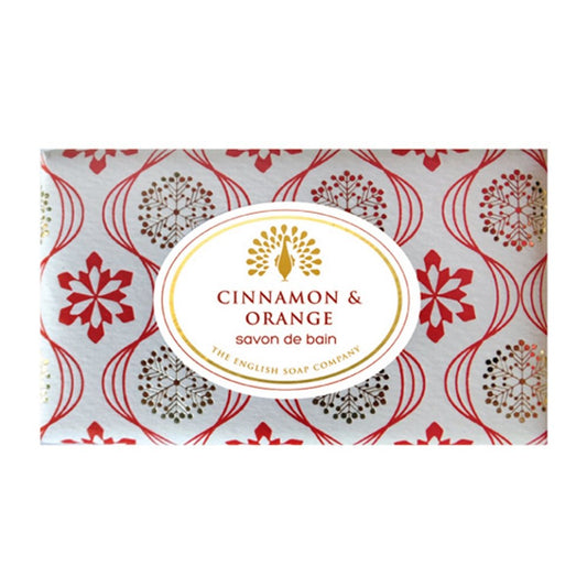 The English Soap Company Vintage Wrapped Soap Bar, Luxury Cinnamon Shea Butter Soap Bar, Moisturising Soap Bar for Face and Body, Cinnamon and Orange Scent 190g