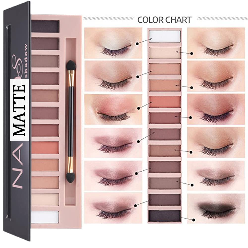 All in One Makeup Kit For Girls12 Colors Naked Eyeshadow Palette, Nude Foundation Face Primer, Makeup Brush, Makeup Sponge, Eyebrow Soap Kit Brows Gel, Winged Eyeliner Stamp Makeup Set (SetA)