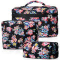 3 Pcs Quilted Makeup Bags Large Floral Cosmetic Bag for Women Cotton Makeup Bag Set Travel Toiletry Bag Aesthetic Cute Cosmetic Pouch for Women Christmas Gifts Organizer Home Bathroom