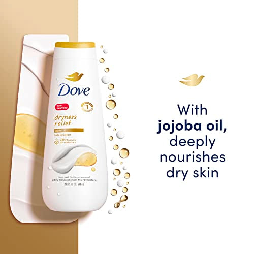 Dove Body Wash Dryness Relief Jojoba Oil 4 Count for Renewed, Healthy-Looking Skin Gentle Skin Cleanser with 24hr Renewing MicroMoisture 20 oz