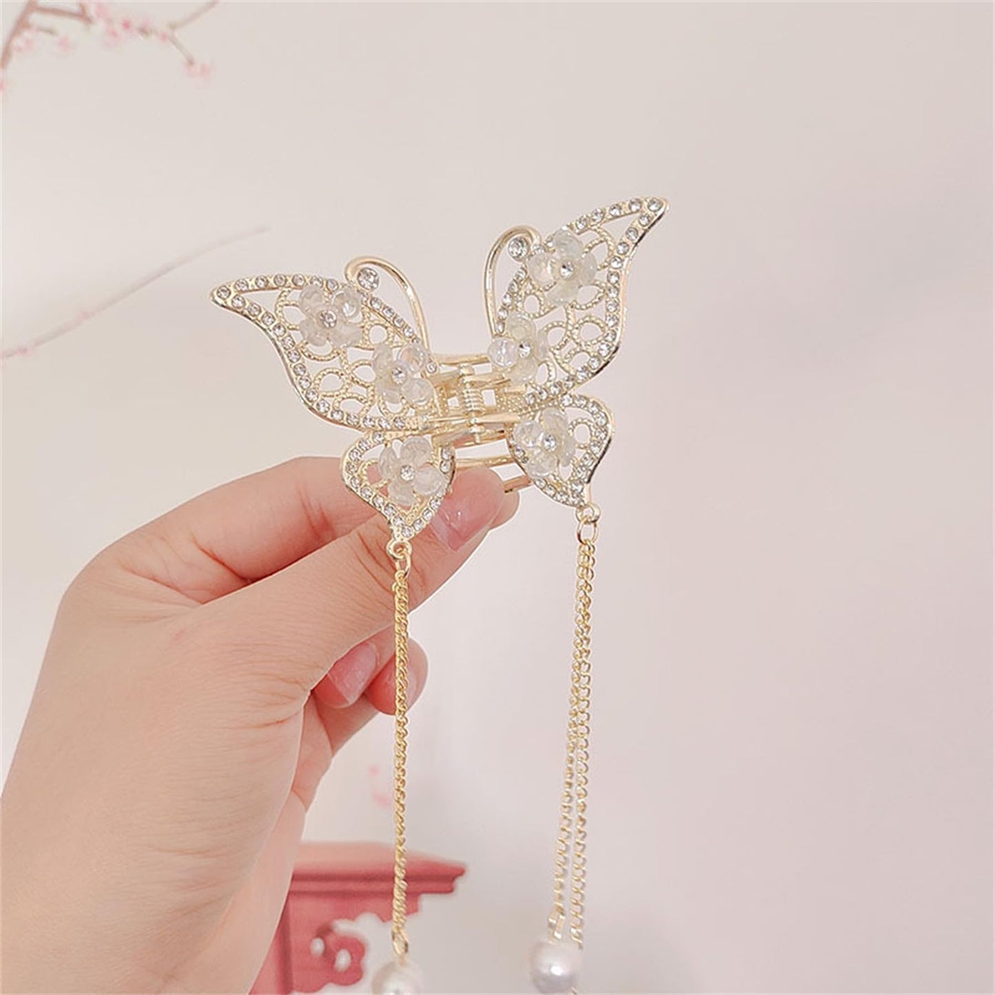 Butterfly Hair Claw Clips Hair Flower Hair Barrettes Fluttering Tassel Hair Accessories Set for Women and Girls (Pack of 2)-041