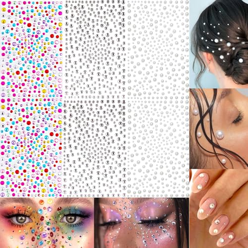 2100 Pcs Self-Adhesive Rhinestone Face Gems Stickers