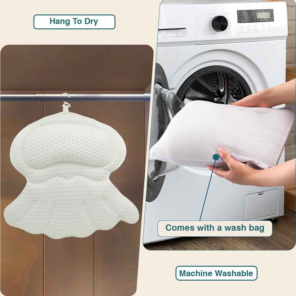 Bath Pillows for Tub, Bath Pillow Luxury Bathtub Pillows for Head and Neck Support - With 4D Air Mesh Fabric & Strong 6 Suction Cups, Tub Pillow For Bathtub, Bath Accessories & Spa Gifts For Women Men