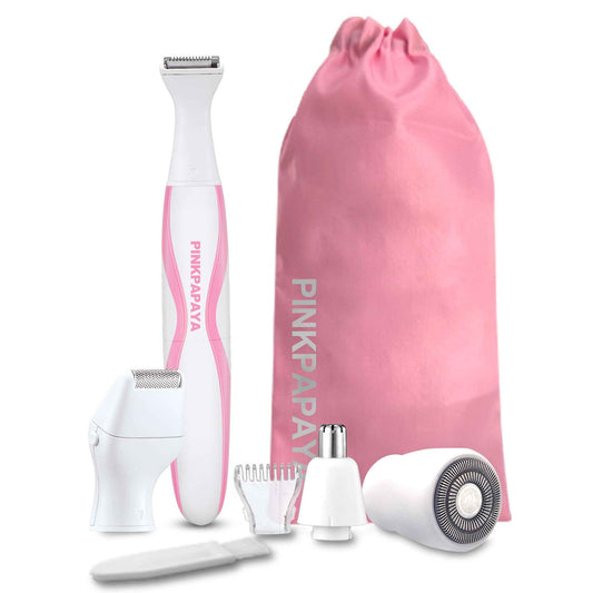 pinkpapaya Electric Bikini Trimmer for Women - 4 in 1 Electric Razors,Waterproof Pubic Hair Trimmers & Facial Hair Remover, Body Shaver & Nose Hair Trimmer,Cordless Women's Grooming Kit,pink/uy6t