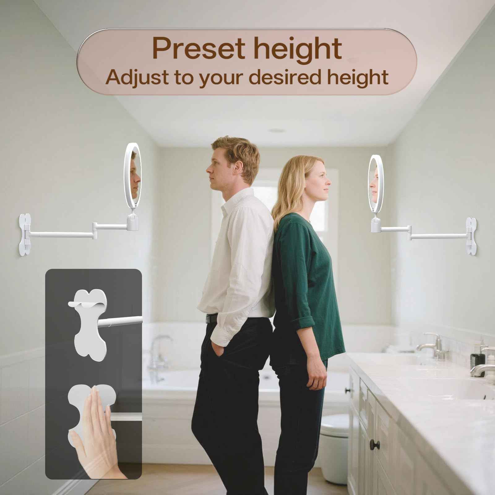 6" Led Wall Mounted Makeup Mirror Double Sided 1/20X, 1-Second Install Lightweight Compact Wall Mirror with Light, Rechargeable Extendable Magnifying Mirror for Bathroom, Wall Vanity Mirrors (1+20X)