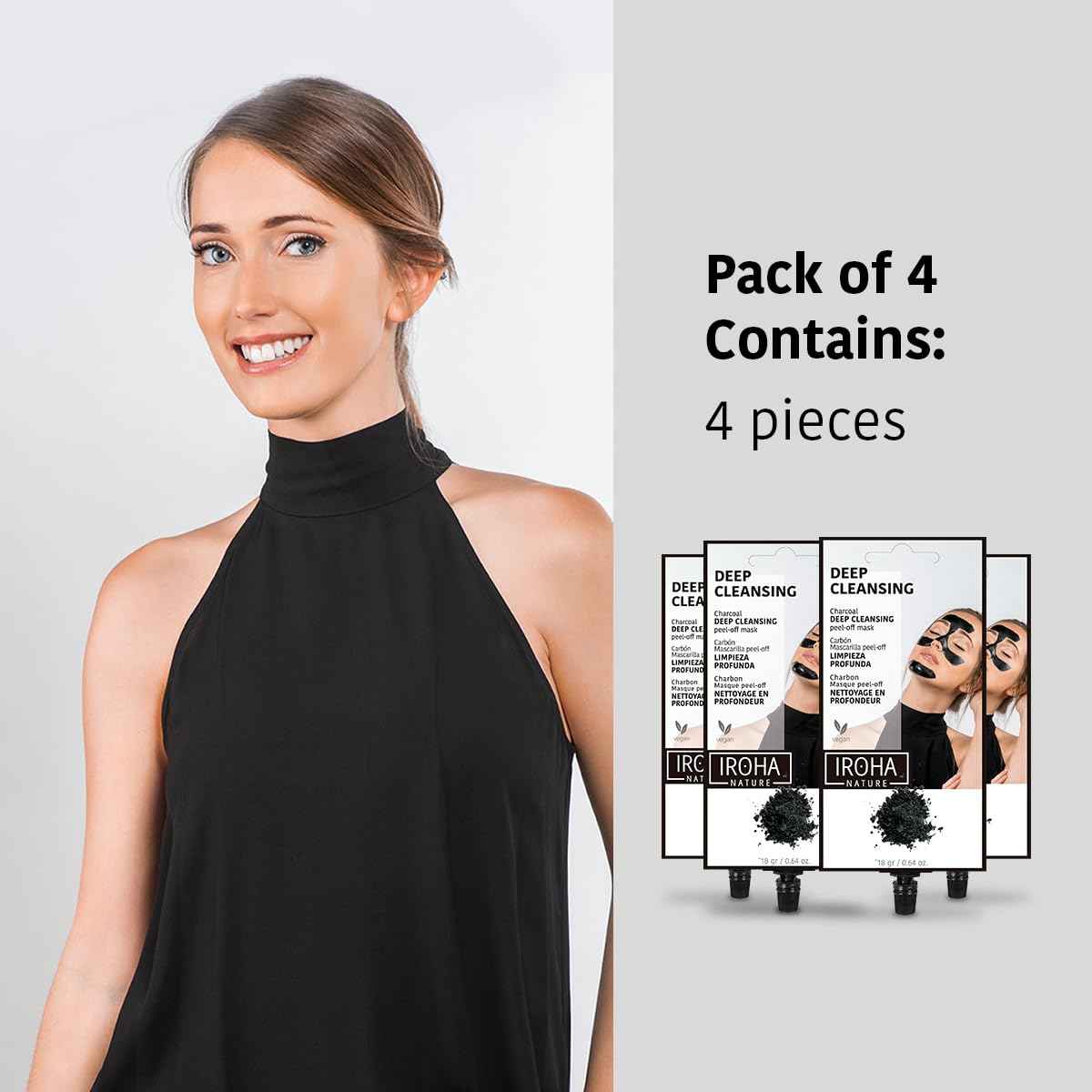 IROHA NATURE Deep Cleansing Peel-Off Face Mask | 4 Pack | Ideal for Combination to Oily Skin | Removes Impurities & Imperfections