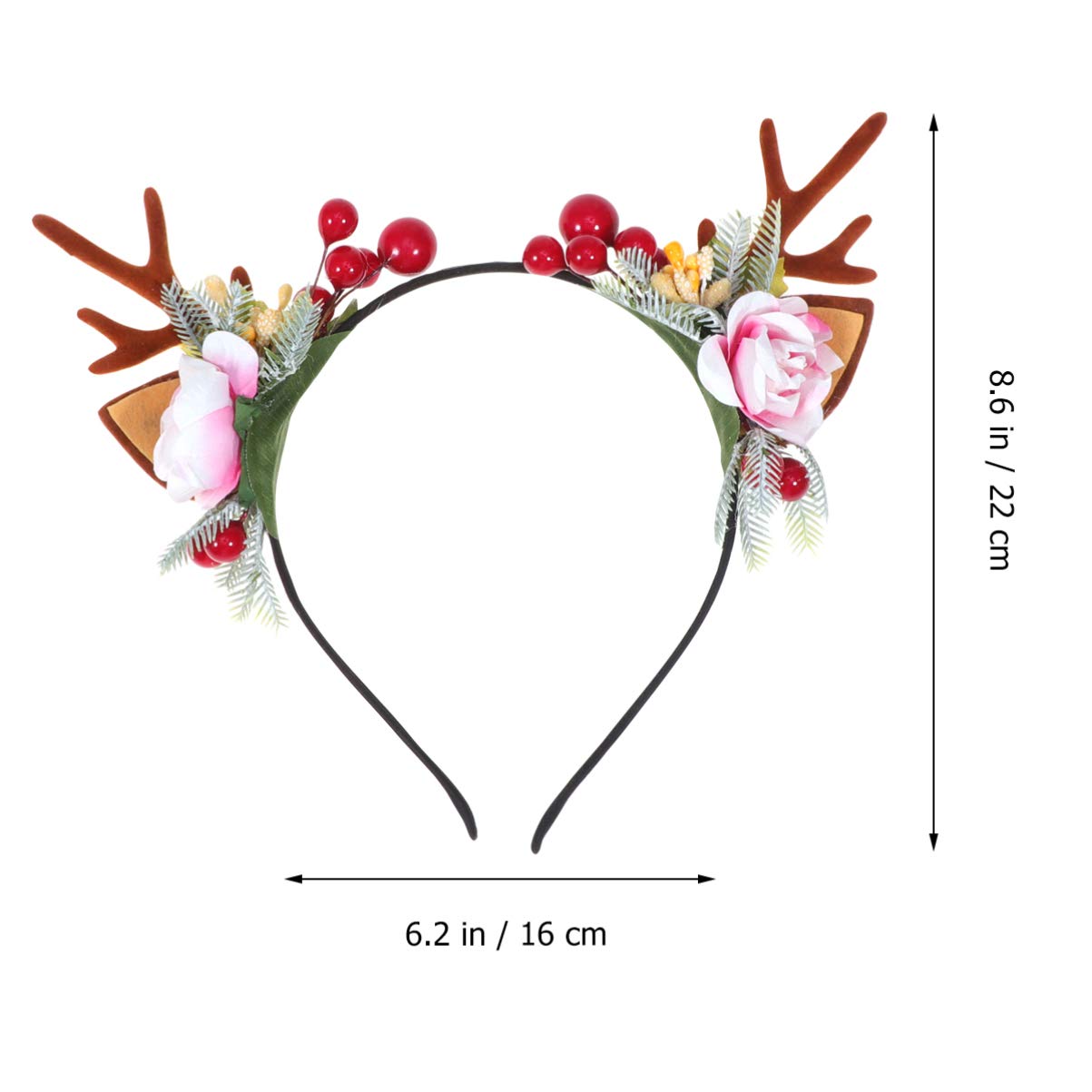 Lurrose Christmas Deer Antler Flower Berry Crown Floral Headbands Christmas Boho Headdress Party Headwear for Women Girls Kids Style 1